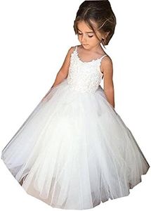 PLwedding Flower Girls Lace Tulle Ball Gowns First Communion Dresses Size 4 White