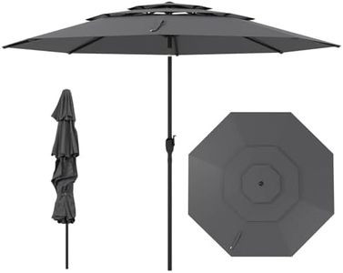 Costway 3 m 3-tier Vented Patio Umbrella, Large Market Table Umbrella w/Push Button Tilt, Crank Handle, 8 Sturdy Ribs, Outdoor Heavy Duty Sun Shade for Backyard, Garden, Beach, Poolside (Gray)