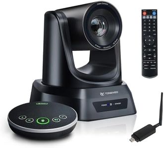 TONGVEO AI Wireless PTZ Camera System with Auto Tracking Built-in Receiver & Bluetooth Speakerphone, 5.8GHz 1080P 60fps Conference Camera with 3X Optical Zoom, for Church Zoom, OBS Meetings