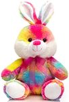 HollyHOME Easter Bunny Stuffed Animal Tie-Dye Rabbit Plush Toys for Kids Multi-Color