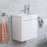 iBathUK Space Saving Gloss White Wall Hung Cloakroom Vanity Unit Right Hand Basin Sink Storage