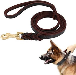 Keyohome Guinzaglio per Cani Lunghezza 3 Metri in Vera Pelle Mano Marrone Intrecciata per Cane o Medio Regolabile di Addestramento (3 m)