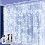 Curtain Fairy Lights, Window Twinkle Lights Christmas Decorations, 300 Led USB 8 Modes Fairy Lights for Bedroom, Icicle String Light W/Remote & Timer for Indoor Wedding Xmas Party Decoration(White)