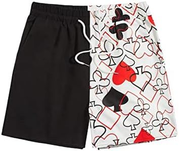 WDIRARA Men's Graphic Print Colorblock Drawstring Waist Active Pocket Shorts Poker Multicolored XL