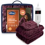 Silentnight Luxury Super Cosy Heated Throw - Snuggly Soft Knit Jacquard Fleece Electric Blanket for Sofa Bed with 9 Heat Settings - Fast Heat-up and Safe Shut Off - Machine Washable - 120x160cm, Berry