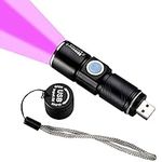 ADQOO UV Torch Rechargeable, Blacklight Flashlight LED Mini Ultraviolet Torches, USB Black Light Zoomable 395nm Detector for Dog Cat Pet Urine, Stain,Bed Bugs, and More