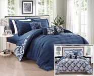 Chic Home 10 Piece Reversible Comforter Bed, Microfiber, Navy, King