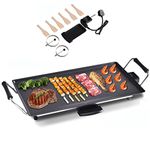 TANGZON Electric Teppanyaki Table Grill, 1800W Non-Stick Barbecue Griddle with 6 Wooden Spatulas and 2 Unsticking Rings, Portable Family Party Tabletop BBQ Hot Plate for Indoor Outdoor (48x27cm)