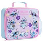 Disney Stitch Kids Lunch Bag with Insulated Lining, Portable Lunch Cooler Bag for School Travel (Pink/Blue)