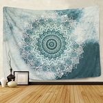 Shukqueen Tapestry, Indian Mandala Tapestry Wall Hanging Blue Snow Flower Psychedelic Bohemian Tapestries Dorm Decor (60"H x 80"W)