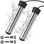 Immersion Water Heater 2Pack, Portable Electric 304 Stainless Heaters with Guard Cover - LCD Thermometer for above Ground Inflatable Pool Tub Buckets Motorhome Camping Outdoor