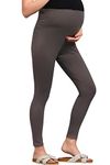 Easy Feed Women's Slim Fit Cotton Maternity Leggings | Pregnancy Pants Over-Belly Design and Elastic Waistband Grey(L)