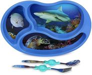 Kids Divided Plate with Utensils - Children's Meal Set with Plate, Fork and Spoon - Ocean