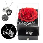 Eliphs Personalised Preserved Real Rose Eternal Photo engraved Pendent, Gift Box Forever Rose Gifts for Her Girlfriend Mother Valentine's Day, Mother's Day (Photo and text Engraved)