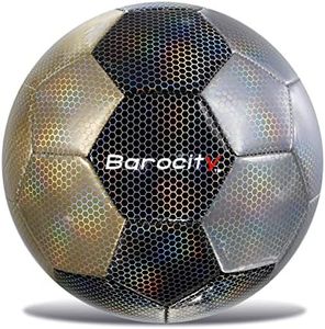 Barocity Modern Pattern Soccer Ball - Indoor, Outdoor Soccer Balls with Reflective Iridescent Rainbow Hex Pattern, Kids Soccer Ball for Training, Practice, Playtime - Size 4 - Mix Silver, Black, Gold