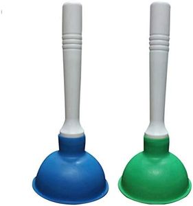 Coralpearl Hand Drain Plunger Small Force Pump Cleaner Plumber Helper Unclogger Tool Short Little Clog Remover for Kitchen Sink, Bathroom Toilet, Shower Tub in 4 Inch Cup 9" Bar Handle (Blue+Green)