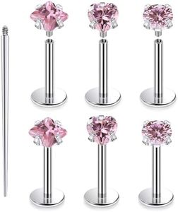 Xnsjeyy 16G F136 Titanium Lip Rings CZ Labret Jewelry Internally Threaded Monroe Lip Ring Medusa Snake Bite Piercing Jewelry Conch Tragus Forward Helix Cartilage Earring Studs Piercing Jewelry,