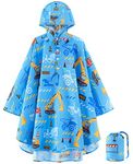 Lightweight Kids Raincoat Waterproof Rain Poncho for Boys Reusable Hooded Rain Jacket (CA/US, Age, 3 Years, 5 Years, Truck Blue)