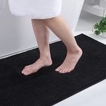 Kitinjoy Non Slip Chenille Bath Mat, Extra Soft Bathroom Mat, Super Absorbent Fluffy Bath Mats for Bathroom, Machine-Washable Quick Dry Bath Rug Foot Mat, 20"x32", Black