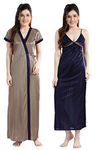 AV2 Women Satin Long Nighty with Lace & Robe Champagne Free