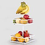 INDIAN DECOR. 21333 Fruit Basket, Fruit Vegetables Bowl Storage With Banana Hanger Fruit Stand Holder Bread Organizer Basket for Kitchen Countertop, Pantry Cabinet, Bathroom, etc. (White)