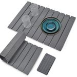 Large Stone Dish Drying Mats for Kitchen Counter, 61"×41" with 20"x 10" Coasters, Super-Absorbent, Quick-Dry, Collapsible Diatomaceous Earth, Used for Holding Tableware, Bottles and Cups【Gray】
