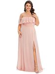 Ever-Pretty Women's Evening Dresses Off The Shoulder Ruffle A Line Thigh High Slit Pink 12