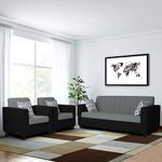 Adorn India Rio Wooden 3-1-1 5 Seater Sofa Set (Black & Grey)