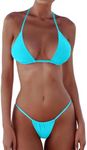 XUNYU Thong Bikini Sets for Women - Brazilian Micro String Bikinis Sexy Two Piece Swimsuit Triangle Top Halter Bathing Suits Light Blue