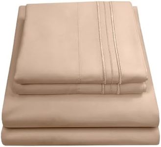 Sweet Home Collection Parure de lit de Luxe avec Drap Plat, Drap-Housse, 2 taies d'oreiller, Microfibre, Taupe, Queen Size