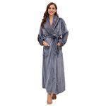 HEARTNICE Womens Long Fleece Robe Soft Plush Robes for Women Warm Bathrobes Comfy House Coat Full-length, Dark Grey, Large-X-Large