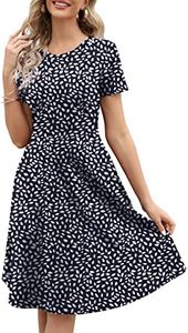 HELYO Casual Dresses for Women Office Professional Elegant Summer Cotton Work Party Floral Print A-Line Dress with Pockets 162 Navy White Dot XXL, Navy White Floral, XX-Large