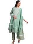 EthnicJunction Women's Lucknowi Chikankari Embroidered Thread Work Georgette Straight Kurta Pant and Dupatta Set(SKD4-Panel-Dusty Green_2XL)