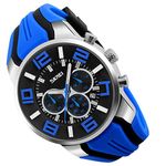 Men Watches Silicone Band Young Waterproof Sports Fashion Casual Large Big Face Chronograph Luxury Luminous Analog Quartz Black Wrist Watch Gifts SKMEI, G9128blue, fashion