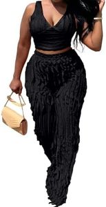 PRIVIMIX Women 2 Piece Outfits Sexy See Through Backless Top Ruffle Wide Leg Palazzo Pants Sheer Mesh Trousers Set
