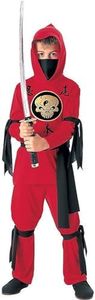 Tante Tina Costume da Ninja per Bambino - Ninja Costume con Cappuccio, Maniche Lunghe, Pantaloni e Cintura - Rosso/Nero - Taglia L (140) - Indicato per i Bambini dai 7 ai 10 Anni