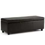 Simpli Home Avalon Rectangular Faux Leather Storage Ottoman Bench, Large, Brown