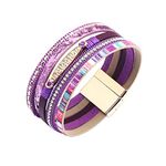 KunBead Purple Wide Leather Wrap Bracelet Women Colorful Multi-Layer Wrapped Wristband Bracelets Handmade Cuff Bangle