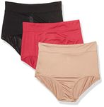 Warner's Women's Blissful Benefits Breathable Moisture-Wicking Microfiber Brief Rs4963w Underwear, Black/Toasted Almond/Vivacious, S