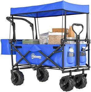 Outsunny 120L Festival Trolley on Wheels, Folding Camping Trolley Cart with Removable Canopy, All-Terrain Wheels, Adjustable Handle, Push or Pull for Garden Beach Fishing Shopping, Blue