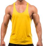 Men's Stringer Gym Tank Top Shirt Print Cotton Bodybuilding Sport Vest (S, Yellow)