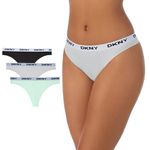 DKNY Women's Microfiber Contrast Logo Thong, Black/Aluminum/Fresh, X-Large