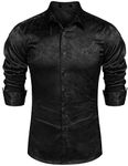 COOFANDY Mens Floral Rose Printed Long Sleeve Dress Shirts Prom Wedding Party Button Down Shirts, Black, Large