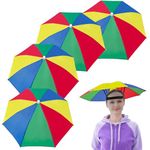 4 Pack Umbrella Hat , Rainbow Adult Cap Multicolor Hands With Head Strap , 21" Diameter Folding Waterproof Elastic Fishing Headwear For Sun , Rain , Beach , Golf , Hiking , Party Color Randomly