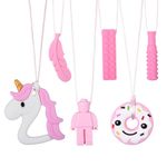 6 PCS Sensory Chew Necklace, Chew Toys Food Grade Silicone for Autistic Children, Teething, Anxiety, Biting Needs, ADHD, Oral Motor Chewy with Adjustable Buckle for Baby Boys Girls (Pink)