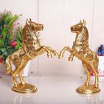 KridayKraft Jumping Horse Set Metal Statue For Wealth,Income,Shining And Bright Future&Table Top Figurine For Living Room,Office,Bedroom,Decorative,Feng Shui&Vanstu,Animal Showpiece Figurines...,Gold