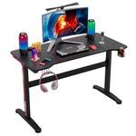 FDW Gaming Desk, 47.2 Inches Writing Office Student PC Computer Desk Extra Large Modern Ergonomic Racing Style Table Workstation Carbon Fiber with Cup Holder Headphone Hook, Red