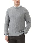 KALLSPIN Men's Cable Knit Crewneck Sweater Pullovers Cashmere Wool Blended Relax Fit Knitwear(Light Grey,X-Large)