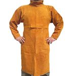 Jewboer Leather Welding Apron Jacket Anti-scald Work Apron Heavy Duty Weld Coat Clothes with Neck Sleeves,45.2Inch