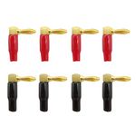 fdealz® [ 8 Pieces / 4 Black & 4 Red ] Banana Connector 90 Degree Banana Plug ; 24K Gold Plated ; 4 Pairs of Banana Audio Connector Plugs